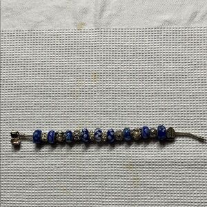 Blue Beaded Bracelet with Silver Accents